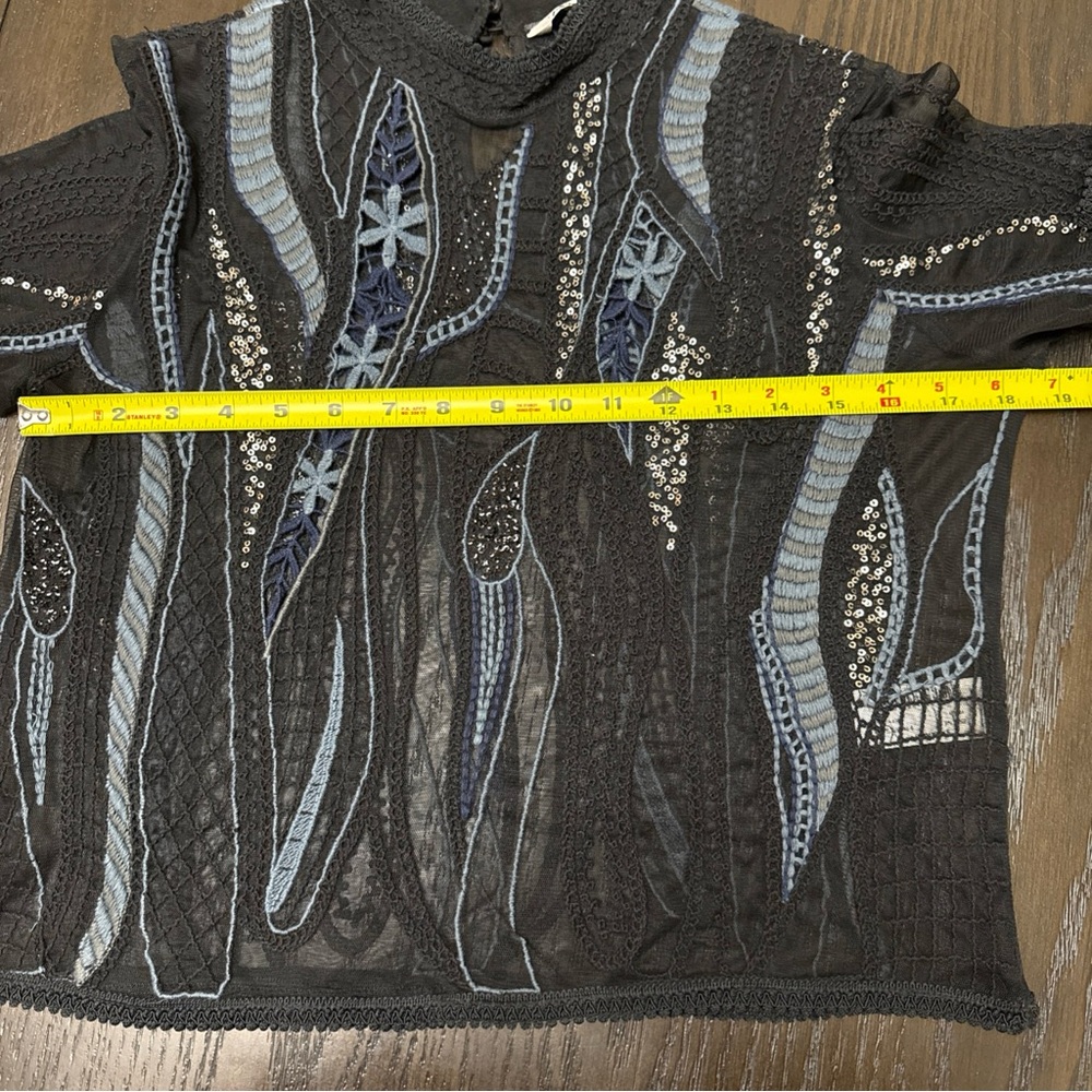Zara Black Sheer Embroidered Top - Picture 7 of 7